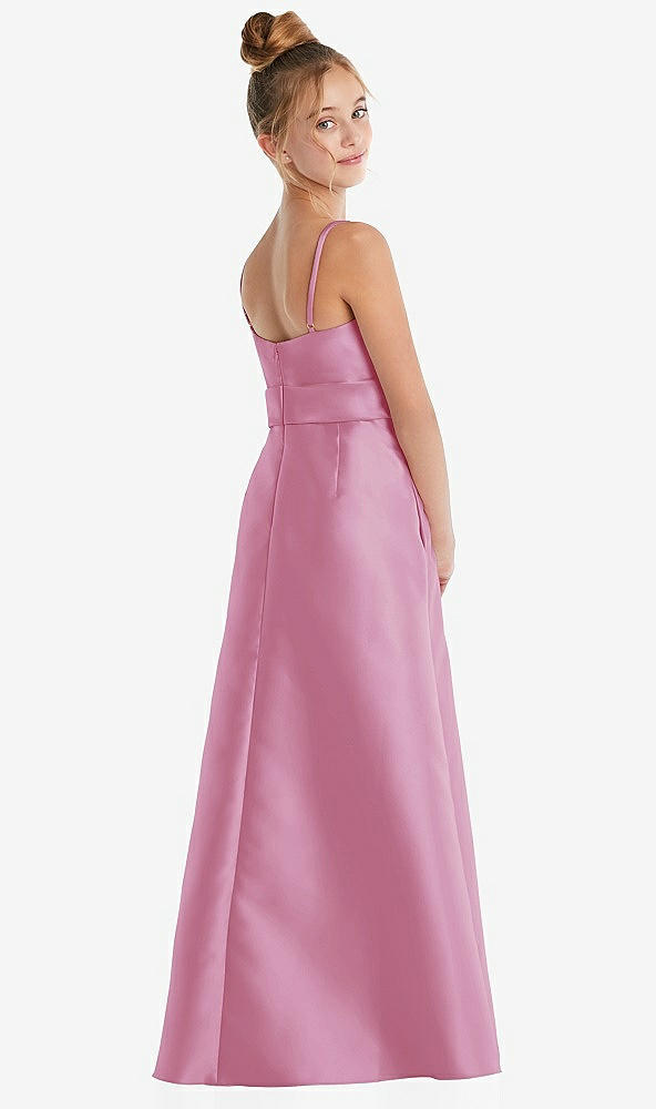 Back View - Powder Pink Spaghetti Strap Satin Junior Bridesmaid Dress with Mini Sash