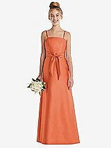 Front View Thumbnail - Portofino Orange Spaghetti Strap Satin Junior Bridesmaid Dress with Mini Sash