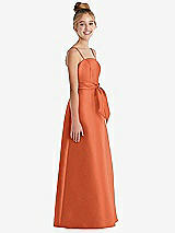 Side View Thumbnail - Portofino Orange Spaghetti Strap Satin Junior Bridesmaid Dress with Mini Sash