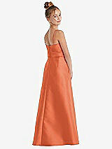Rear View Thumbnail - Portofino Orange Spaghetti Strap Satin Junior Bridesmaid Dress with Mini Sash