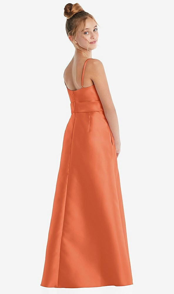 Back View - Portofino Orange Spaghetti Strap Satin Junior Bridesmaid Dress with Mini Sash