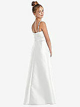 Rear View Thumbnail - White Spaghetti Strap Satin Junior Bridesmaid Dress with Mini Sash