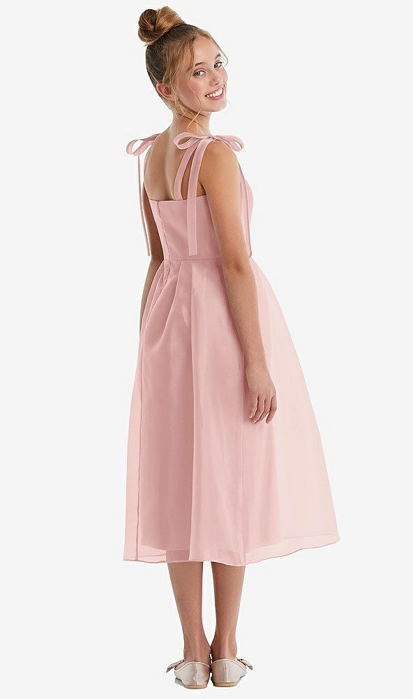 Back View - Rose Tie Shoulder Pleated Full Skirt Junior Bridesmaid Dress