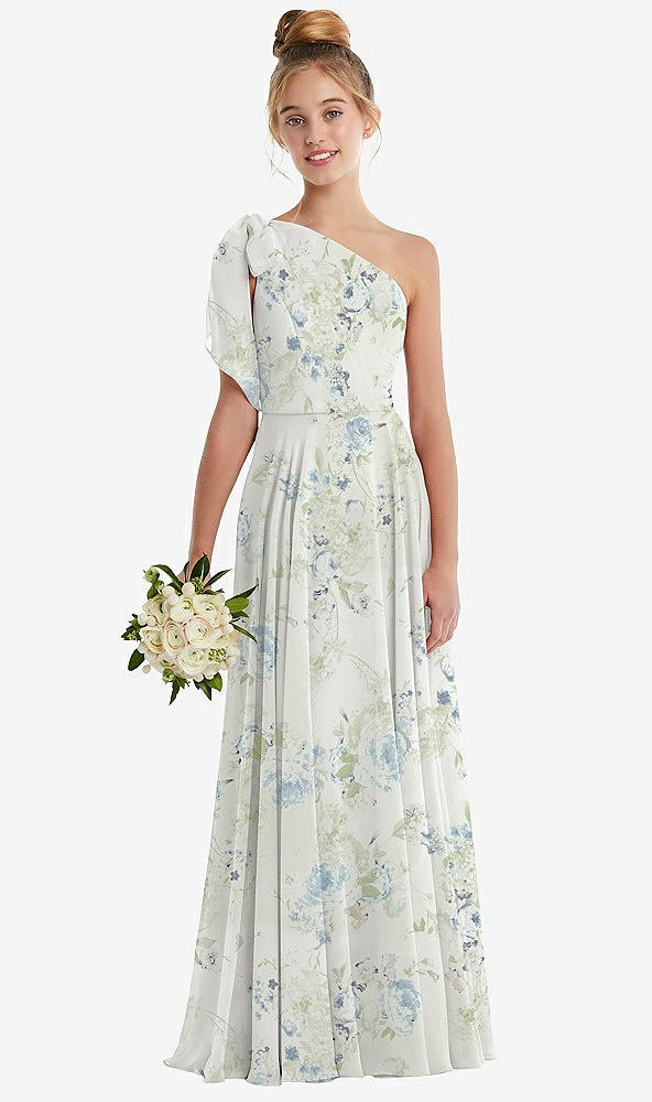 Front View - Bleu Garden One-Shoulder Scarf Bow Chiffon Junior Bridesmaid Dress