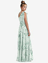 Rear View Thumbnail - Mint Green Floral One-Shoulder Scarf Bow Chiffon Junior Bridesmaid Dress