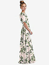 Side View Thumbnail - Palm Beach Print One-Shoulder Scarf Bow Chiffon Junior Bridesmaid Dress