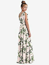 Rear View Thumbnail - Palm Beach Print One-Shoulder Scarf Bow Chiffon Junior Bridesmaid Dress