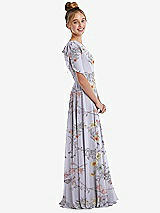 Side View Thumbnail - Butterfly Botanica Silver Dove One-Shoulder Scarf Bow Chiffon Junior Bridesmaid Dress