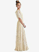 Side View Thumbnail - Butter Yellow Floral One-Shoulder Scarf Bow Chiffon Junior Bridesmaid Dress
