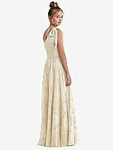 Rear View Thumbnail - Butter Yellow Floral One-Shoulder Scarf Bow Chiffon Junior Bridesmaid Dress
