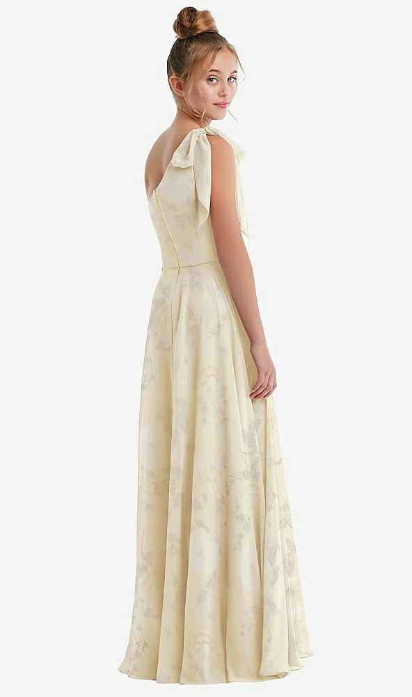 Back View - Butter Yellow Floral One-Shoulder Scarf Bow Chiffon Junior Bridesmaid Dress
