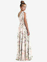 Rear View Thumbnail - Blush Garden One-Shoulder Scarf Bow Chiffon Junior Bridesmaid Dress