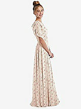 Side View Thumbnail - Coquette Floral Print One-Shoulder Scarf Bow Chiffon Junior Bridesmaid Dress