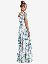 Rear View Thumbnail - Cottage Rose Dusk Blue One-Shoulder Scarf Bow Chiffon Junior Bridesmaid Dress