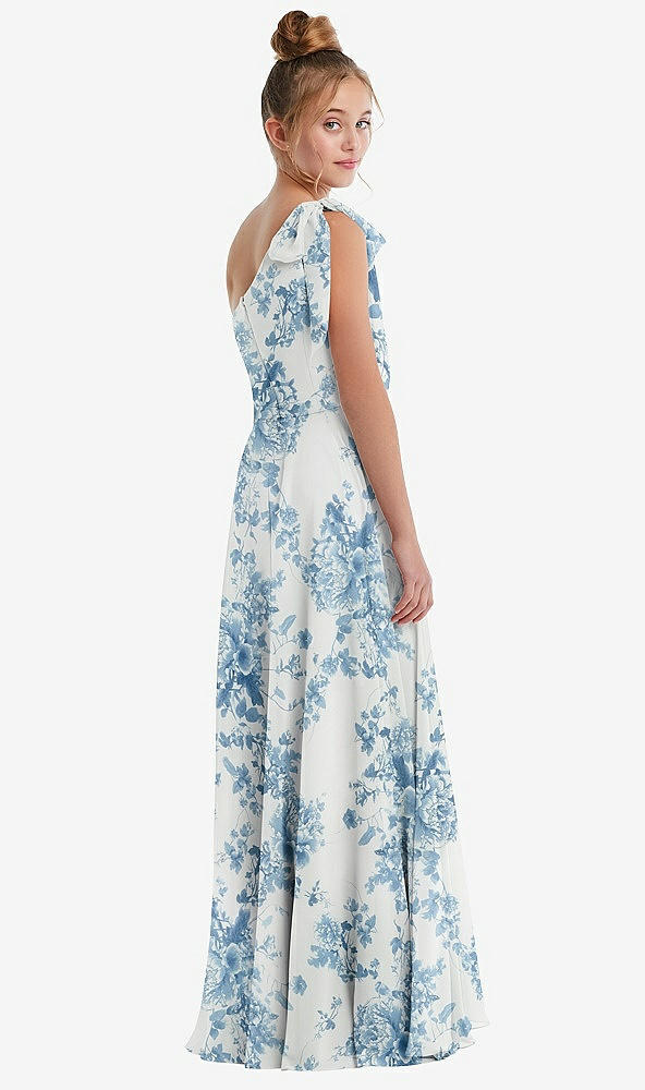 Back View - Cottage Rose Dusk Blue One-Shoulder Scarf Bow Chiffon Junior Bridesmaid Dress