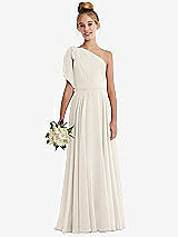 Front View Thumbnail - Ivory One-Shoulder Scarf Bow Chiffon Junior Bridesmaid Dress