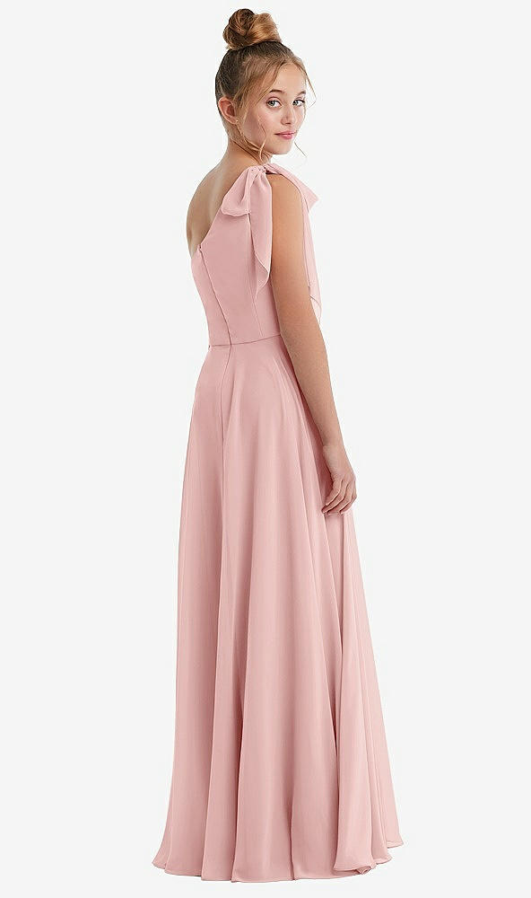 Back View - Rose One-Shoulder Scarf Bow Chiffon Junior Bridesmaid Dress