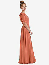 Side View Thumbnail - Terracotta Copper One-Shoulder Scarf Bow Chiffon Junior Bridesmaid Dress