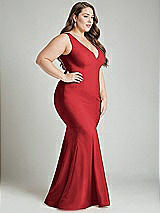 Alt View 3 Thumbnail - Poppy Red Shirred Shoulder Stretch Satin Mermaid Dress with Slight Train
