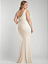 Alt View 3 Thumbnail - Oat One-Shoulder Asymmetrical Cowl Back Stretch Satin Mermaid Dress