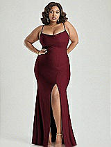 Alt View 2 Thumbnail - Cabernet Cowl-Neck Open Tie-Back Stretch Satin Mermaid Dress with Slight Train
