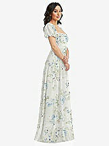 Side View Thumbnail - Bleu Garden Puff Sleeve Chiffon Maxi Dress with Front Slit