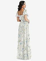 Rear View Thumbnail - Bleu Garden Puff Sleeve Chiffon Maxi Dress with Front Slit