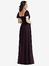 Rear View Thumbnail - Deep Plum Puff Sleeve Chiffon Maxi Dress with Front Slit