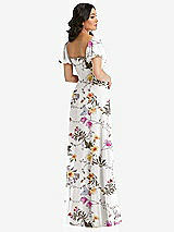 Rear View Thumbnail - Butterfly Botanica Ivory Puff Sleeve Chiffon Maxi Dress with Front Slit