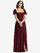 Front View Thumbnail - Cabernet Puff Sleeve Chiffon Maxi Dress with Front Slit