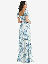 Rear View Thumbnail - Cottage Rose Dusk Blue Puff Sleeve Chiffon Maxi Dress with Front Slit
