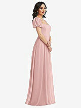 Side View Thumbnail - Rose Puff Sleeve Chiffon Maxi Dress with Front Slit
