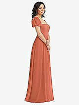 Side View Thumbnail - Terracotta Copper Puff Sleeve Chiffon Maxi Dress with Front Slit