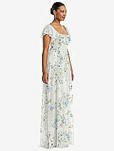 Side View Thumbnail - Bleu Garden Flutter Sleeve Scoop Open-Back Chiffon Maxi Dress