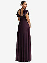 Rear View Thumbnail - Deep Plum Flutter Sleeve Scoop Open-Back Chiffon Maxi Dress