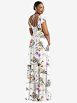 Rear View Thumbnail - Butterfly Botanica Ivory Flutter Sleeve Scoop Open-Back Chiffon Maxi Dress