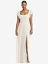 Alt View 1 Thumbnail - Ivory Flutter Sleeve Scoop Open-Back Chiffon Maxi Dress