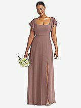 Front View Thumbnail - Sienna Flutter Sleeve Scoop Open-Back Chiffon Maxi Dress