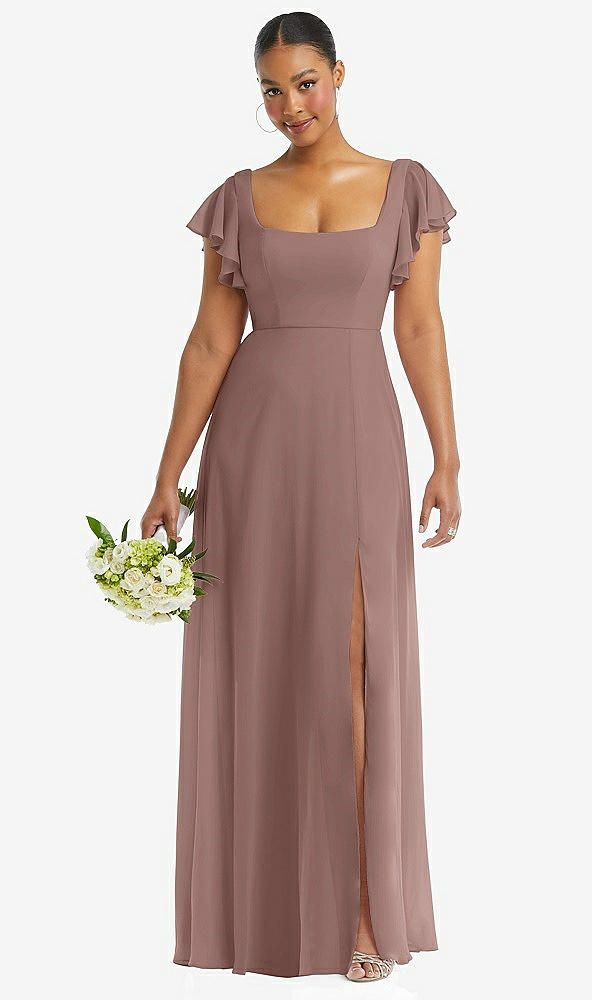 Front View - Sienna Flutter Sleeve Scoop Open-Back Chiffon Maxi Dress