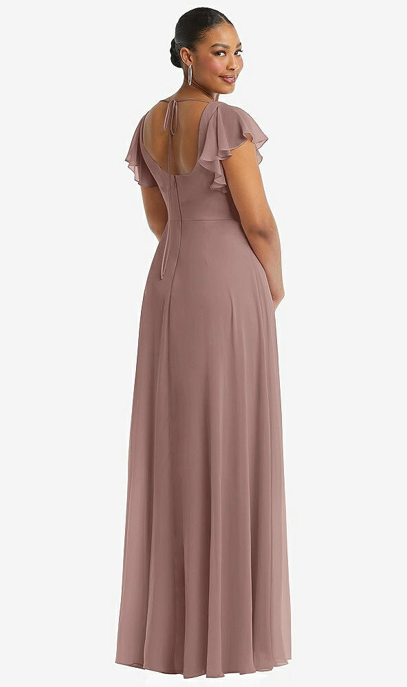 Back View - Sienna Flutter Sleeve Scoop Open-Back Chiffon Maxi Dress