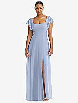 Alt View 1 Thumbnail - Sky Blue Flutter Sleeve Scoop Open-Back Chiffon Maxi Dress