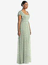 Side View Thumbnail - Vintage Primrose Sage Flutter Sleeve Scoop Open-Back Chiffon Maxi Dress