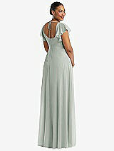 Rear View Thumbnail - Willow Green Flutter Sleeve Scoop Open-Back Chiffon Maxi Dress