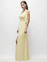 Side View Thumbnail - Butter Yellow Plunge Neckline Bow Shoulder Empire Waist Chiffon Maxi Dress