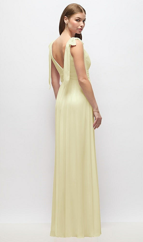 Back View - Butter Yellow Plunge Neckline Bow Shoulder Empire Waist Chiffon Maxi Dress