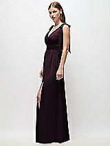 Side View Thumbnail - Deep Plum Plunge Neckline Bow Shoulder Empire Waist Chiffon Maxi Dress