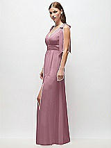Side View Thumbnail - Dusty Pink Plunge Neckline Bow Shoulder Empire Waist Chiffon Maxi Dress