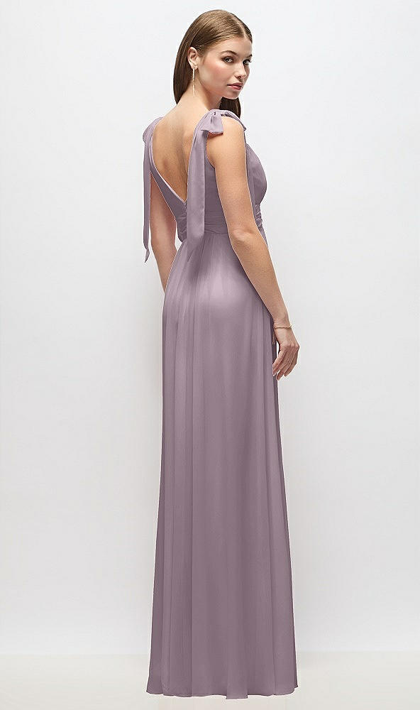 Back View - Lilac Dusk Plunge Neckline Bow Shoulder Empire Waist Chiffon Maxi Dress