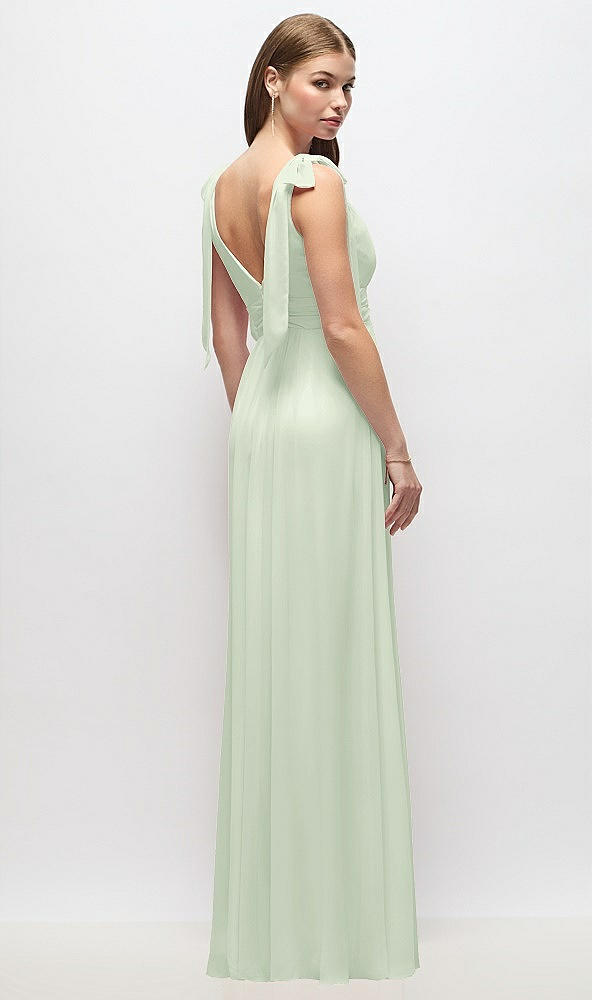 Back View - Mint Green Plunge Neckline Bow Shoulder Empire Waist Chiffon Maxi Dress