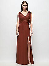 Front View Thumbnail - Auburn Moon Plunge Neckline Bow Shoulder Empire Waist Chiffon Maxi Dress